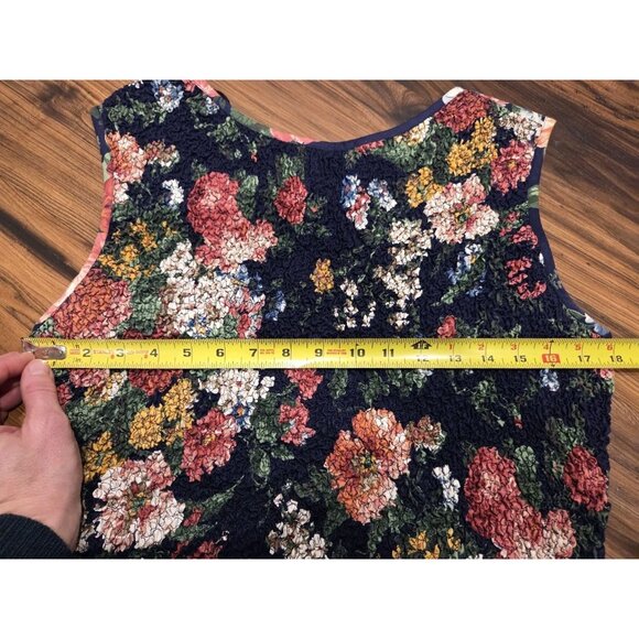 Phoebe VTG Floral Maxi Dress 14 USA Made Navy Cottagecore Drop Waist Textured - Picture 10 of 15